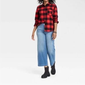 Universal Thread Red & Black Plaid Pullover Flannel soft shirt sz XS NWOT